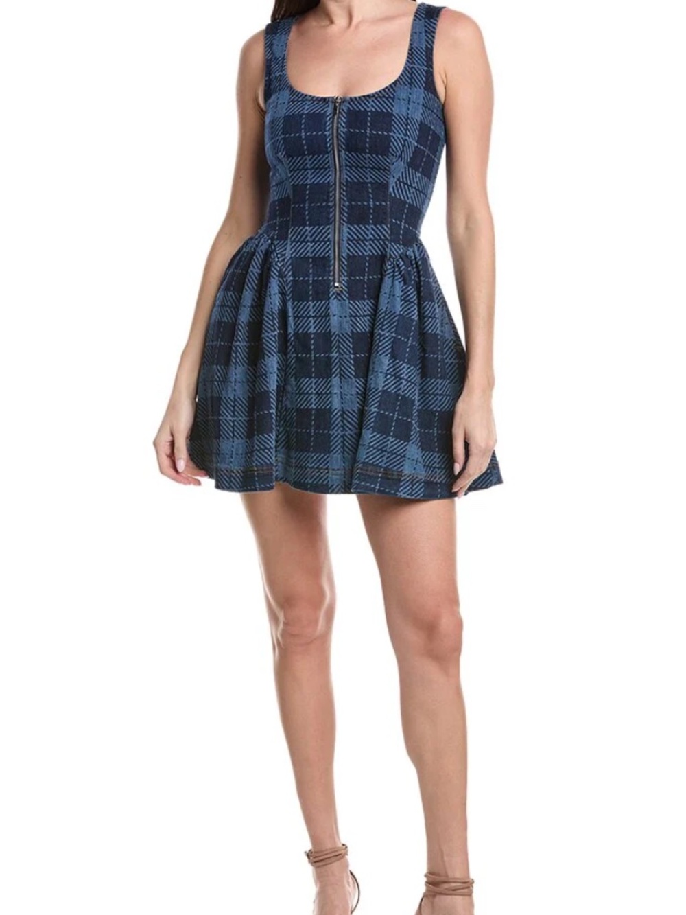 NWT Avec Les Filles Full Skirt Mini Dress - Royal Blue Plaid - Size 6